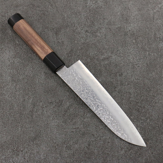 Seisuke Silver Steel No.3 Hammered Santoku  180mm Walnut(With Double Black Pakka wood) Handle - Japanny - Best Japanese Knife