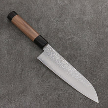  Seisuke Silver Steel No.3 Hammered Damascus Santoku  180mm Walnut(With Double Black Pakka wood) Handle - Japanny - Best Japanese Knife