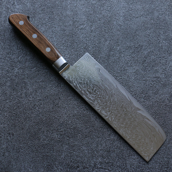 Seisuke Nami AUS10 Mirrored Finish Damascus Nakiri 165mm Brown Pakka wood Handle - Japanny - Best Japanese Knife