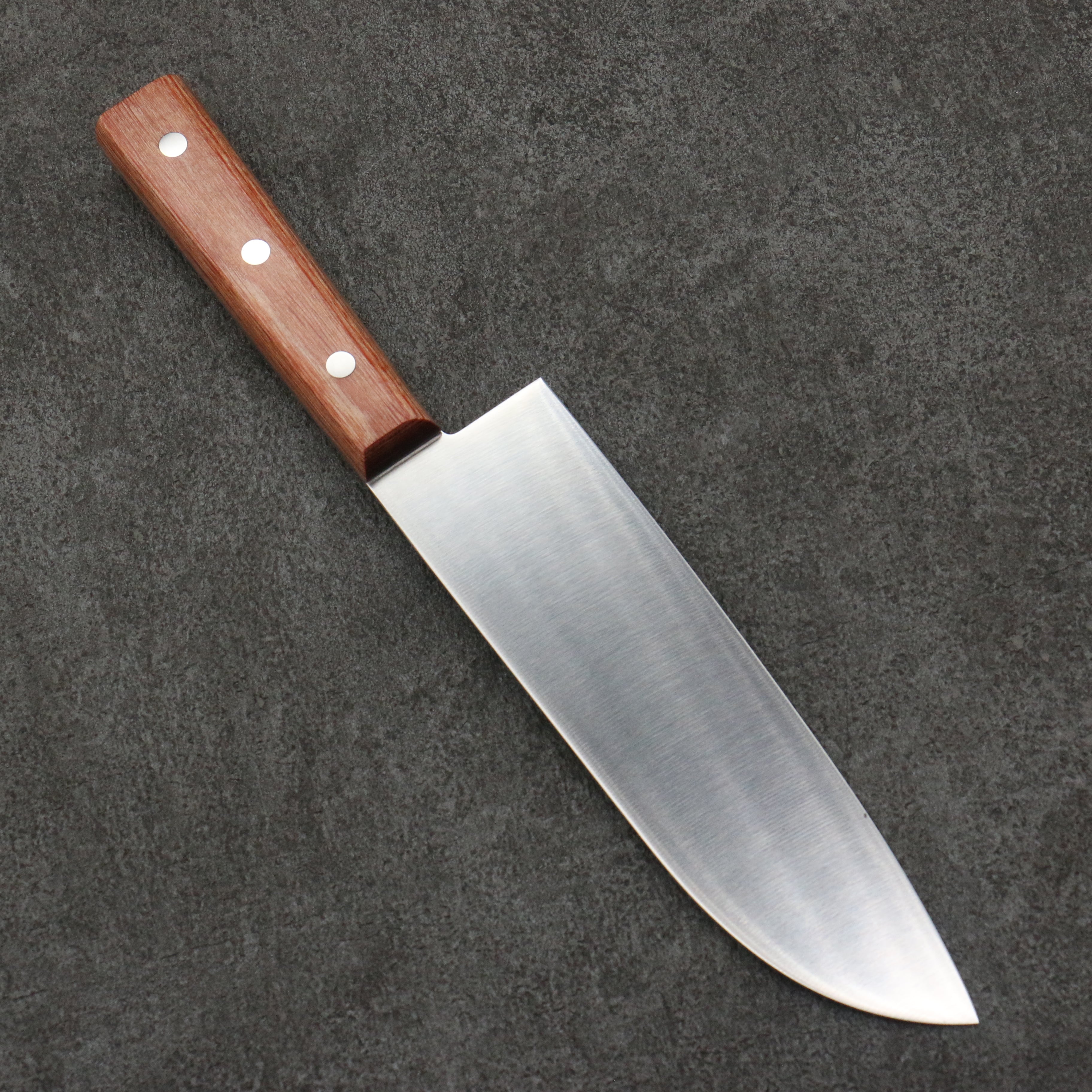 Sakai Ichiji 808 steel Clamshell Shaped Profile Santoku  180mm Light Brown Pakka wood Handle - Japanny - Best Japanese Knife
