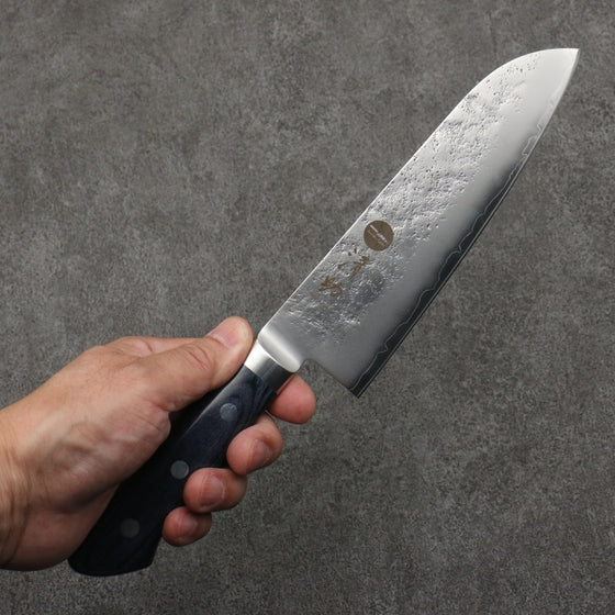 Seisuke Aonashi AUS10 3 Layer Nashiji Santoku 170mm Navy blue Pakka wood Handle - Japanny - Best Japanese Knife