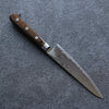 Seisuke Nami AUS10 Mirrored Finish Damascus Petty-Utility 135mm Brown Pakka wood Handle - Japanny - Best Japanese Knife