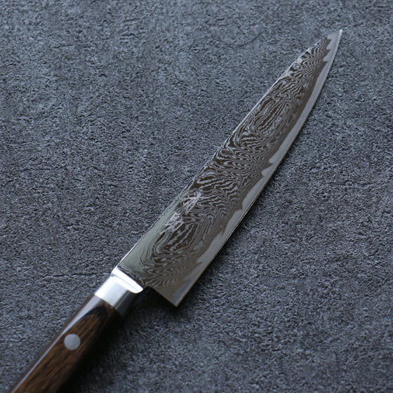 Seisuke Nami AUS10 Mirrored Finish Damascus Petty-Utility 135mm Brown Pakka wood Handle - Japanny - Best Japanese Knife