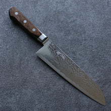  Seisuke Nami AUS10 Mirrored Finish Damascus Santoku 180mm Brown Pakka wood Handle - Japanny - Best Japanese Knife