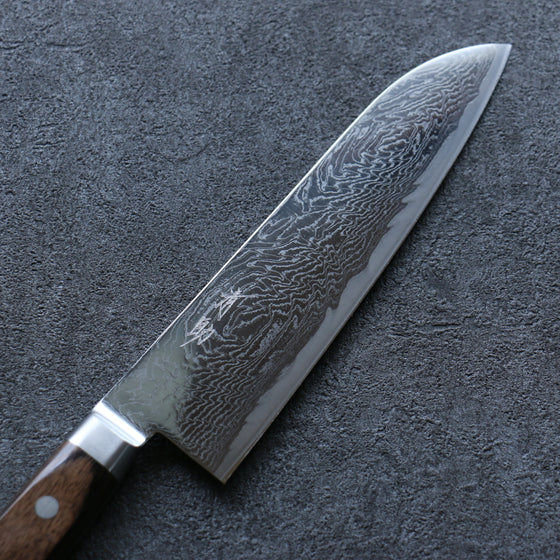 Seisuke Nami AUS10 Mirrored Finish Damascus Santoku 180mm Brown Pakka wood Handle - Japanny - Best Japanese Knife