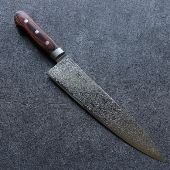 Seisuke Mokusei ZA-18 Mirrored Finish Damascus Gyuto 240mm Brown Pakka wood Handle - Japanny - Best Japanese Knife