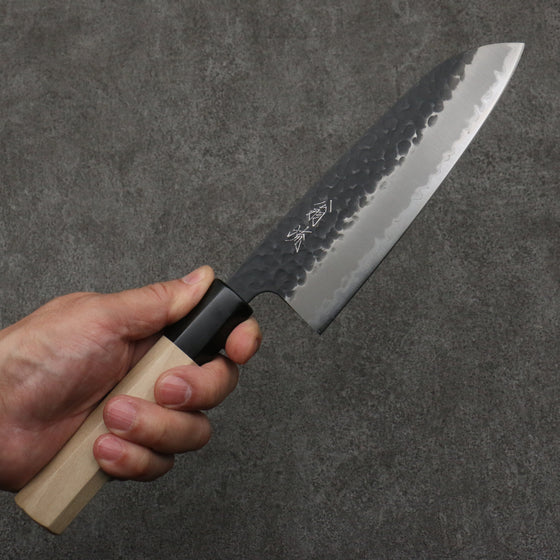 Oul Blue Super Hammered Black Finished Santoku  165mm Magnolia Handle - Japanny - Best Japanese Knife