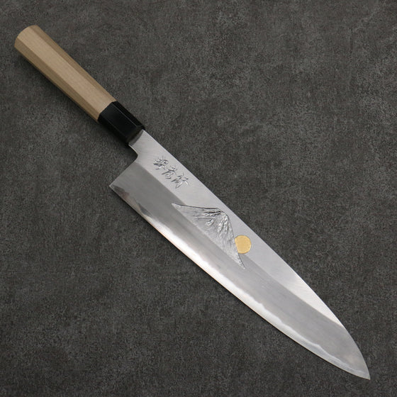 Sakai Takayuki Gold Filled Engraving by Kubota Fuji and Sunset Blue Steel No.2 Gyuto  270mm Magnolia  (Ferrule: Water Buffalo Horn) Handle - Japanny - Best Japanese Knife