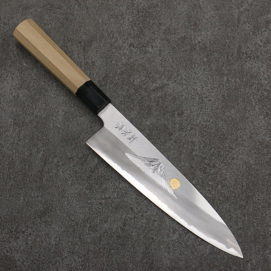 Sakai Takayuki Gold Filled Engraving by Kubota Fuji and Sunset Blue Steel No.2 Gyuto  210mm Magnolia  (Ferrule: Water Buffalo Horn) Handle - Japanny - Best Japanese Knife