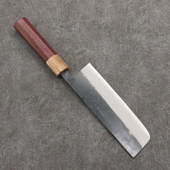 Seisuke Blue Steel No.2 Black Finished Nakiri  165mm Purpleheart (Ferrule: Oak) Handle - Japanny - Best Japanese Knife