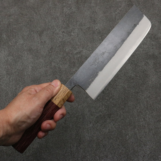 Seisuke Blue Steel No.2 Black Finished Nakiri  165mm Purpleheart (Ferrule: Oak) Handle - Japanny - Best Japanese Knife