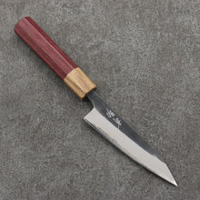  Seisuke Blue Steel No.2 Black Finished Kiritsuke Petty-Utility  120mm Purpleheart (Ferrule: Oak) Handle - Japanny - Best Japanese Knife