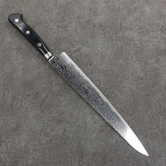 Seisuke Nami AUS10 Mirrored Finish Damascus Sujihiki  240mm Black Pakka wood Handle - Japanny - Best Japanese Knife