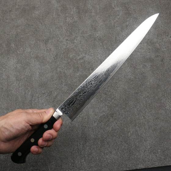 Seisuke Nami AUS10 Mirrored Finish Damascus Sujihiki  240mm Black Pakka wood Handle - Japanny - Best Japanese Knife