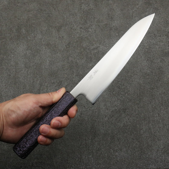 Seisuke White Steel No.1 Migaki Polish Finish Gyuto  180mm Oak with Purple Lacquer Handle - Japanny - Best Japanese Knife