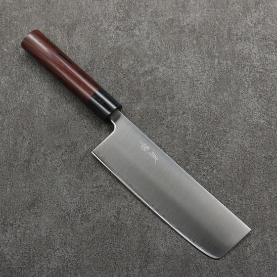 Seisuke Blue Super Nakiri  165mm Rosewood (Ferrule: Black Pakka Wood) Handle - Japanny - Best Japanese Knife