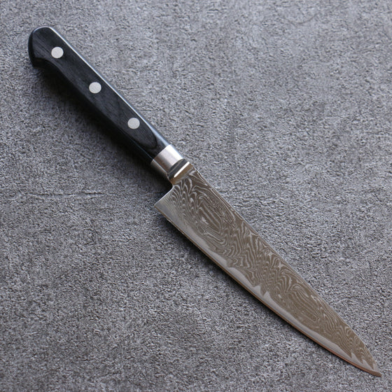 Seisuke Nami AUS10 Mirrored Finish Damascus Petty-Utility 135mm Black Pakka wood Handle - Japanny - Best Japanese Knife