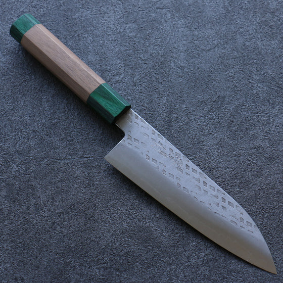 Seisuke Silver Steel No.3 Hammered Santoku 165mm Walnut(With Double Green Pakka wood) Handle - Japanny - Best Japanese Knife