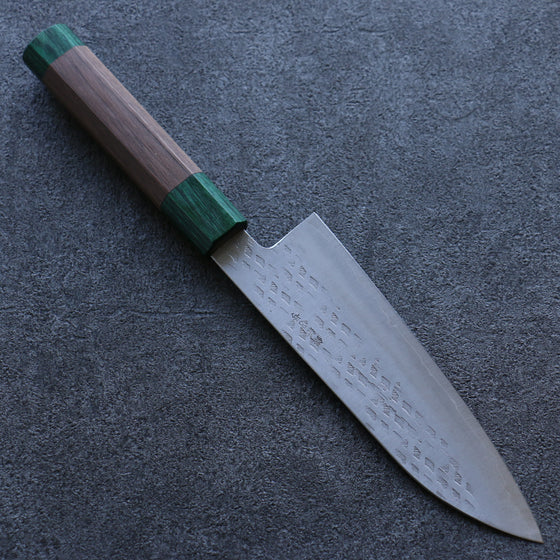 Seisuke Silver Steel No.3 Hammered Santoku 165mm Walnut(With Double Green Pakka wood) Handle - Japanny - Best Japanese Knife