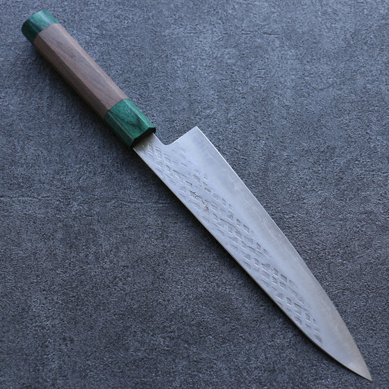 Seisuke Silver Steel No.3 Hammered Gyuto 210mm Walnut(With Double Green Pakka wood) Handle - Japanny - Best Japanese Knife