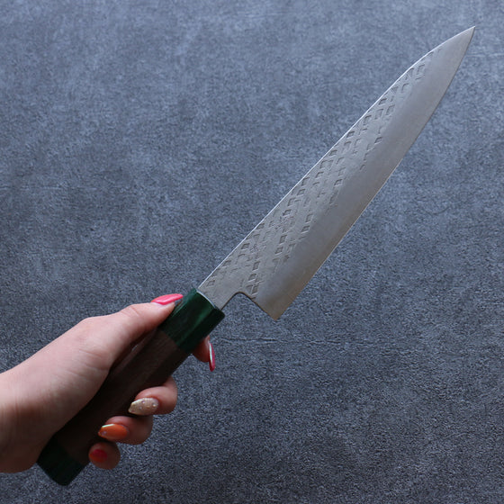 Seisuke Silver Steel No.3 Hammered Gyuto 210mm Walnut(With Double Green Pakka wood) Handle - Japanny - Best Japanese Knife