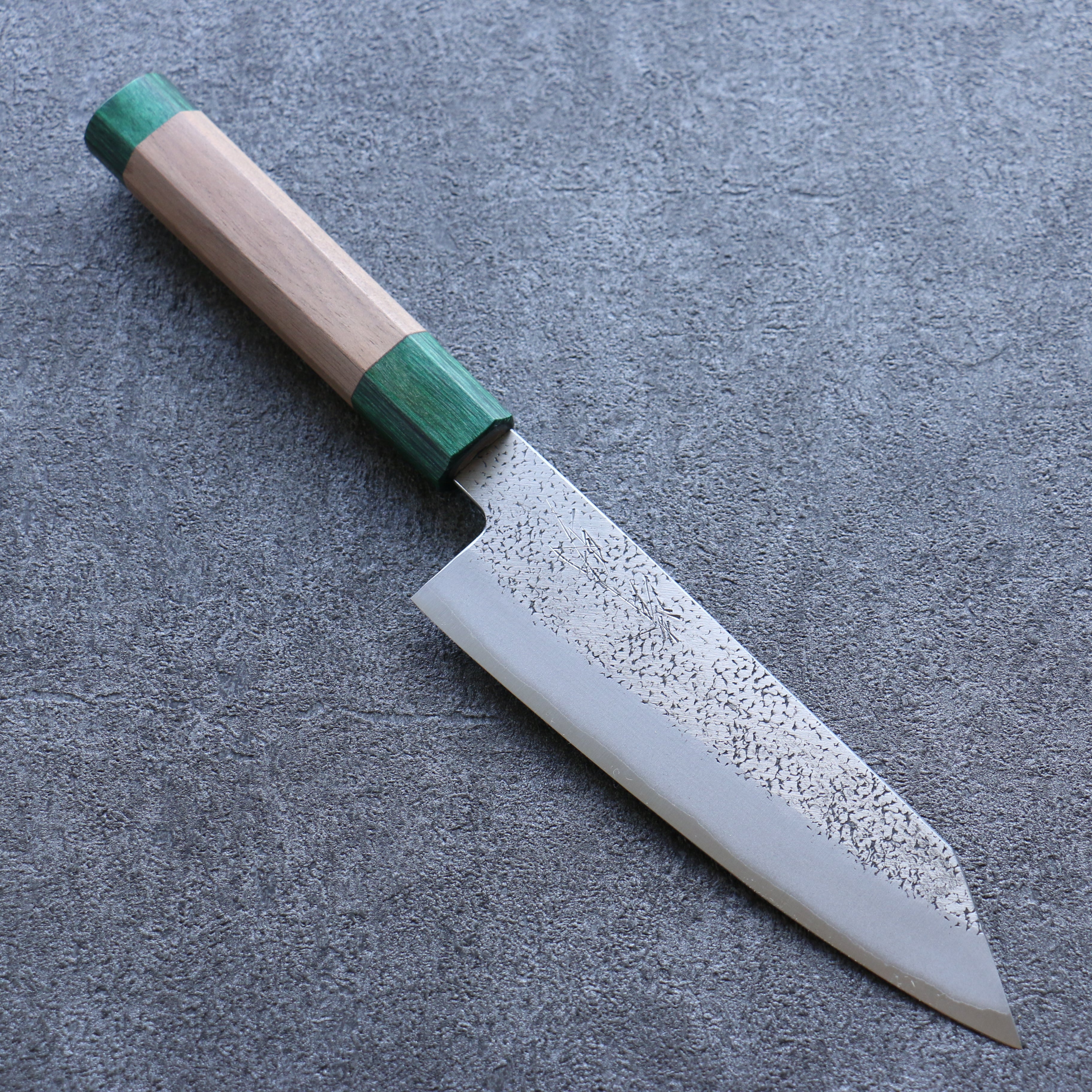Seisuke Blue Super Hammered Bunka 165mm Walnut (With Double Green Pakka wood) Handle - Japanny - Best Japanese Knife