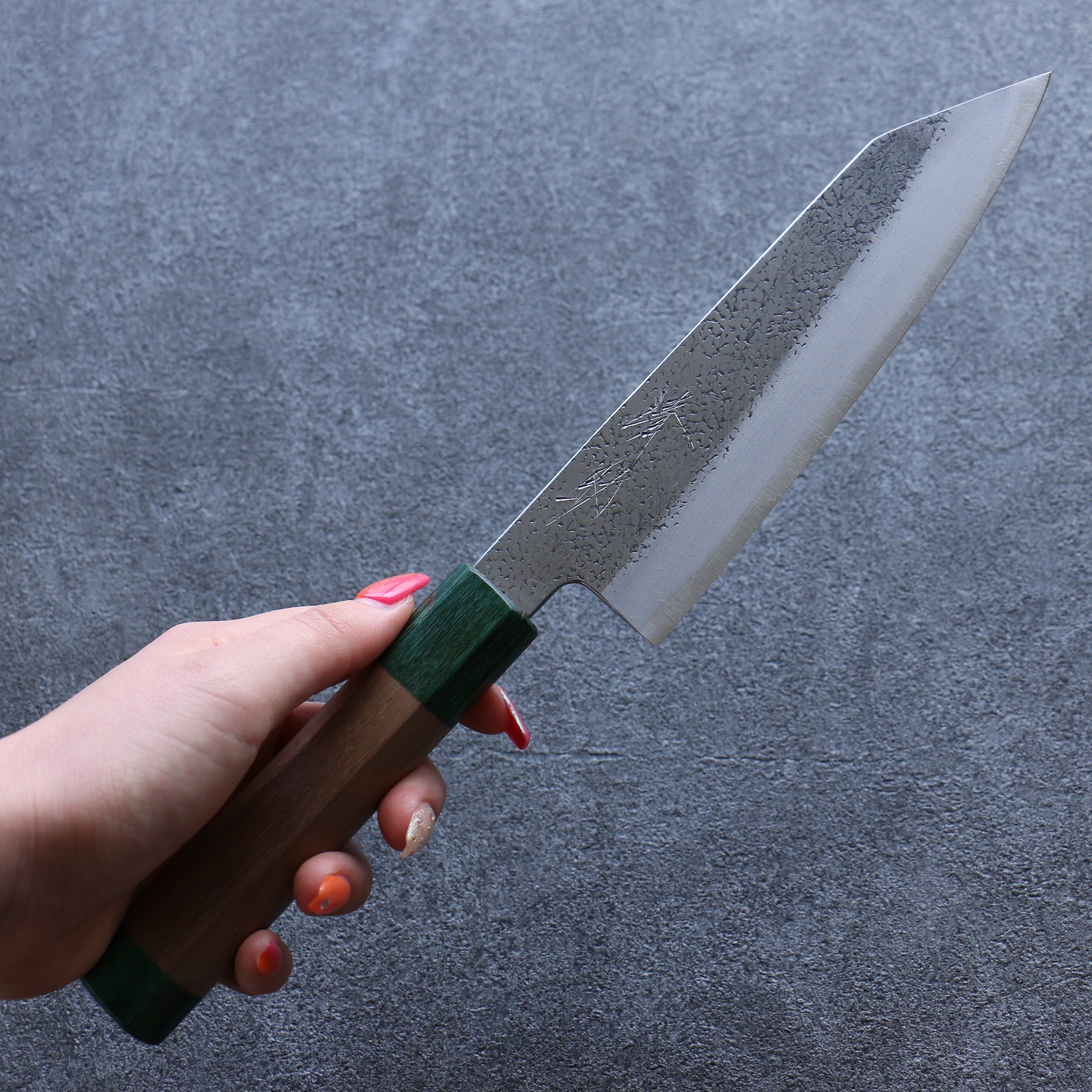 Seisuke Blue Super Hammered Bunka 165mm Walnut (With Double Green Pakka wood) Handle - Japanny - Best Japanese Knife
