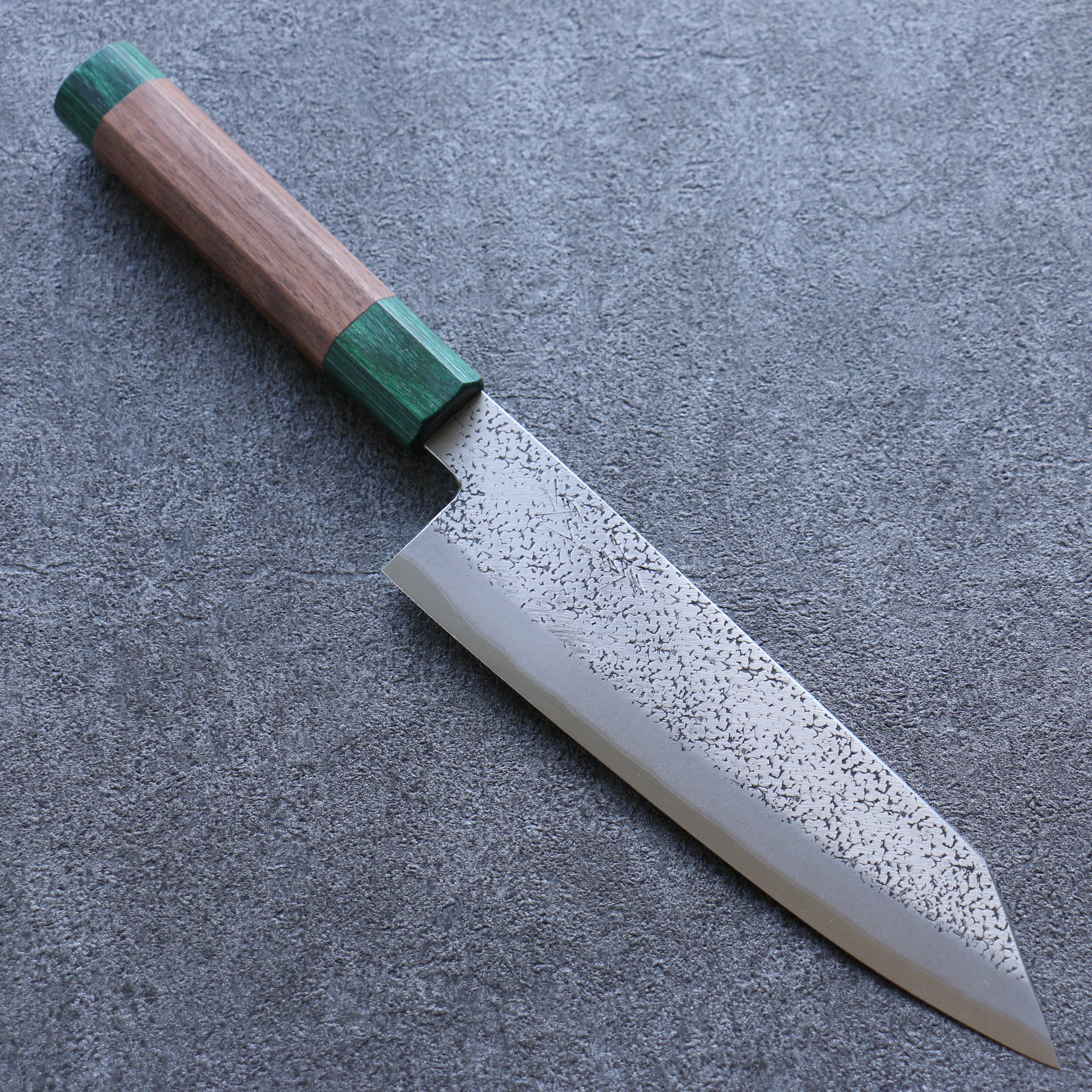 Seisuke Blue Super Hammered Bunka 185mm Walnut (With Double Green Pakka wood) Handle - Japanny - Best Japanese Knife