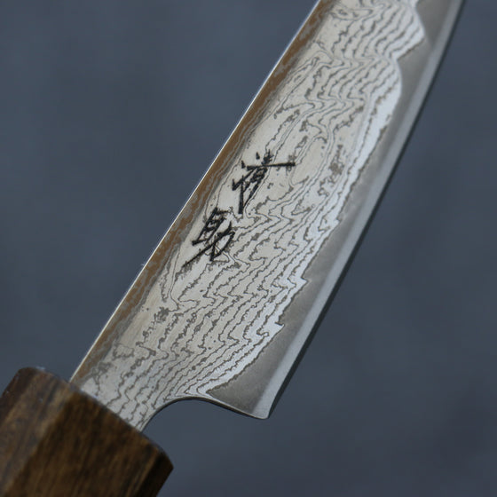 Seisuke Nami AUS10 Mirrored Finish Damascus Petty-Utility 80mm Oak Handle - Japanny - Best Japanese Knife