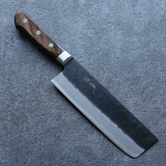 Seisuke Blue Super Black Nakiri 165mm Brown Pakka wood Handle - Japanny - Best Japanese Knife