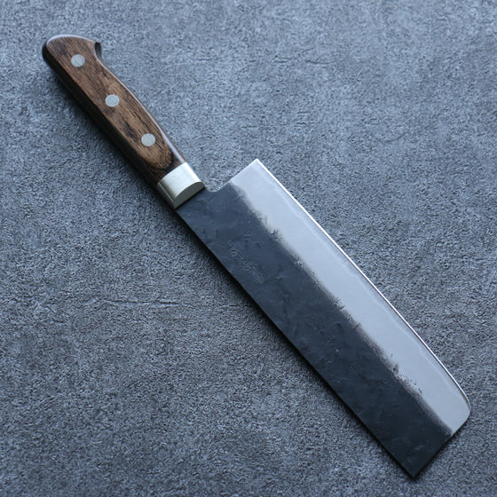 Seisuke Blue Super Black Nakiri 165mm Brown Pakka wood Handle - Japanny - Best Japanese Knife