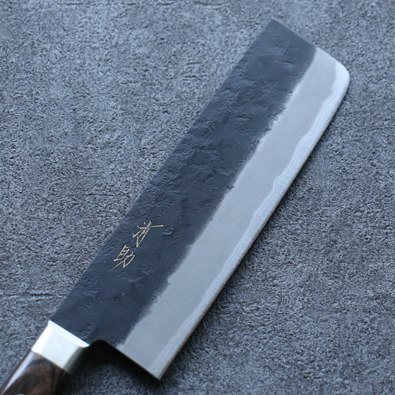 Seisuke Blue Super Black Nakiri 165mm Brown Pakka wood Handle - Japanny - Best Japanese Knife