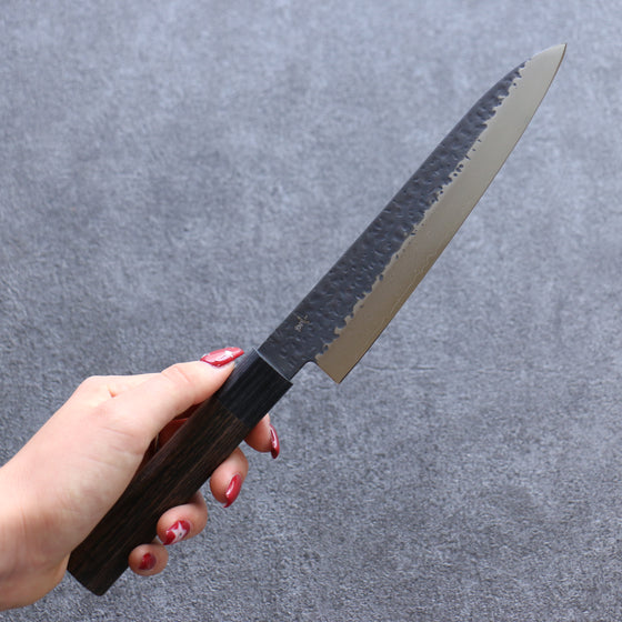 Shizu Gen VG10 Hammered Black Finished Petty-Utility 160mm Brown Pakka wood Handle - Japanny - Best Japanese Knife