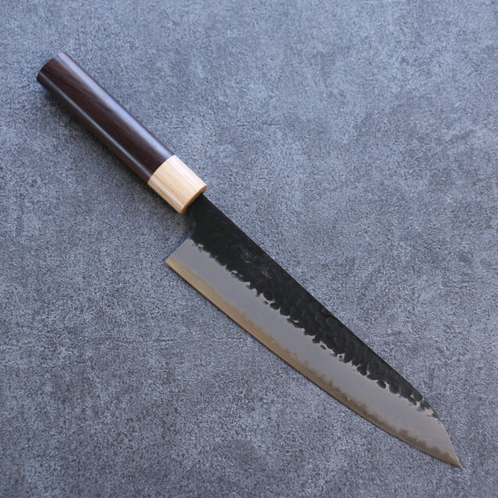 Seisuke Shitan Blue Super Hammered Kurouchi Gyuto 210mm Shitan Handle - Japanny - Best Japanese Knife