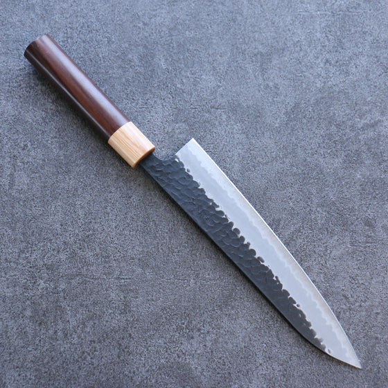 Seisuke Shitan Blue Super Hammered Kurouchi Gyuto 210mm Shitan Handle - Japanny - Best Japanese Knife