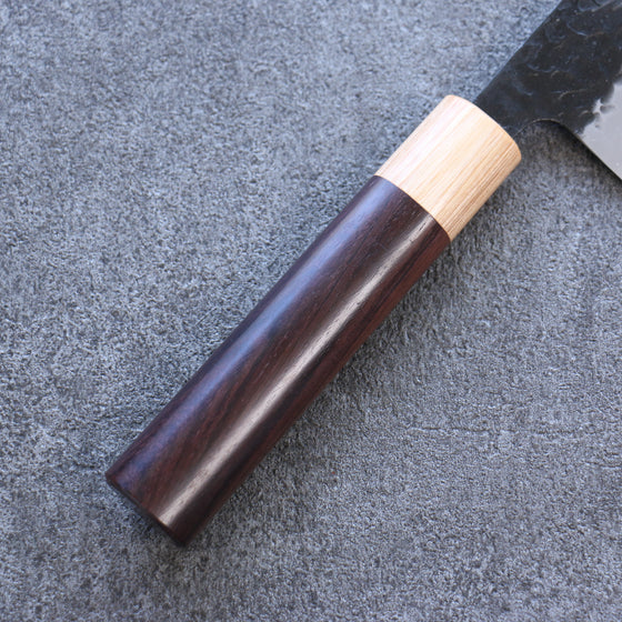 Seisuke Shitan Blue Super Hammered Kurouchi Gyuto 210mm Shitan Handle - Japanny - Best Japanese Knife