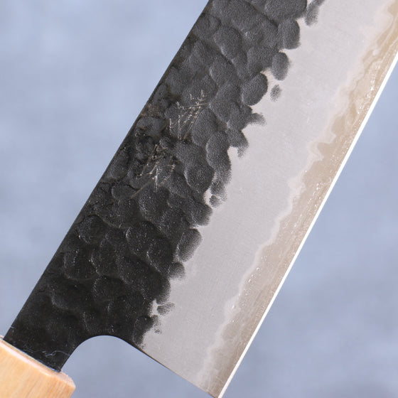 Seisuke Shitan Blue Super Hammered Kurouchi Gyuto 210mm Shitan Handle - Japanny - Best Japanese Knife