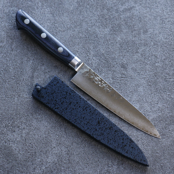 Seisuke Seiun VG10 33 Layer Damascus Petty-Utility 135mm Navy blue Pakka wood Handle with Sheath - Japanny - Best Japanese Knife