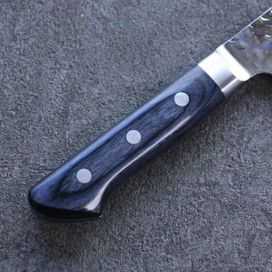 Seisuke Aotsuchi AUS10 Hammered Kiritsuke Santoku 195mm Navy blue Pakka wood Handle - Japanny - Best Japanese Knife