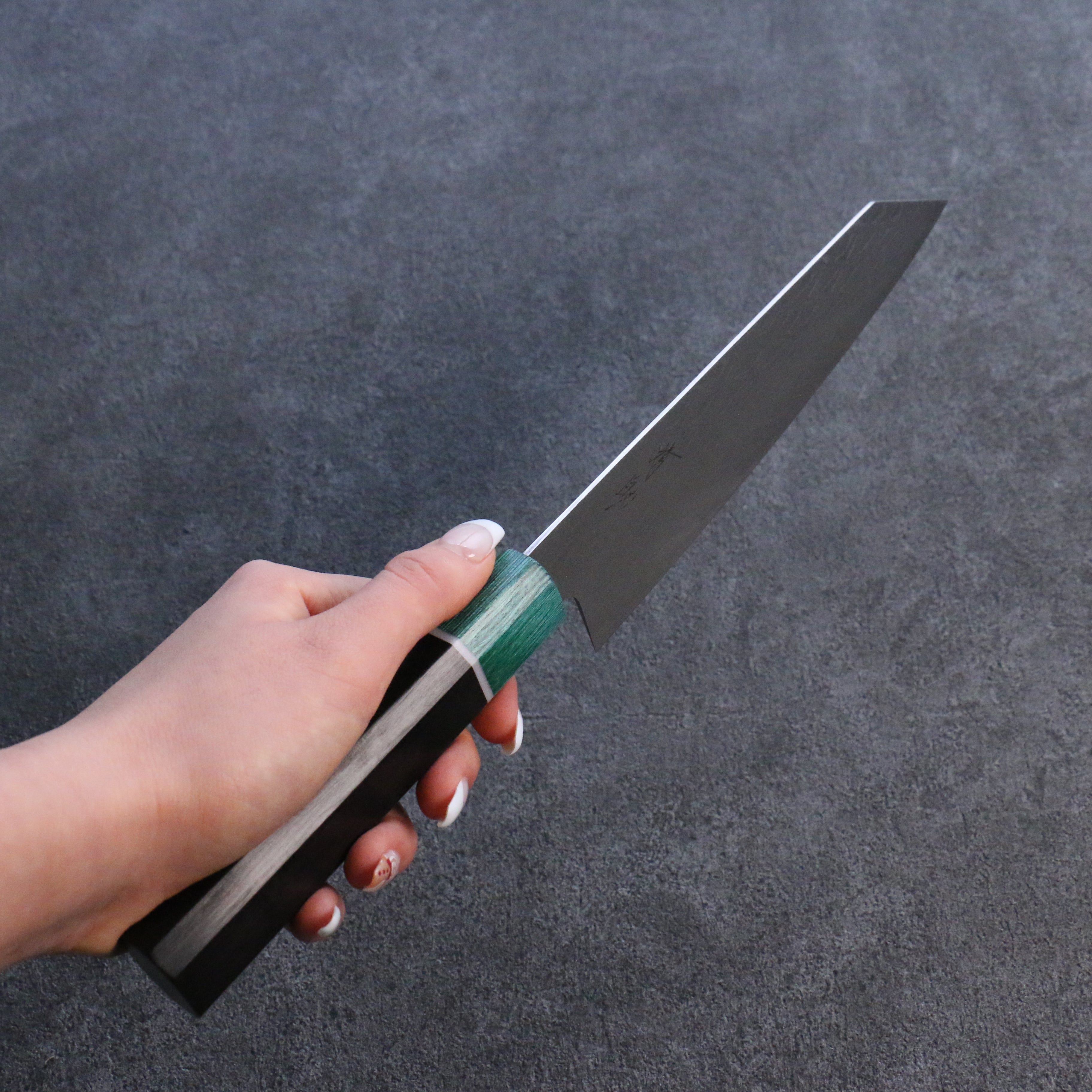 Seisuke AUS10 Mirror Crossed Kiritsuke Santoku 180mm Black Pakka wood(ferrule: Green Pakka wood) Handle - Japanny - Best Japanese Knife