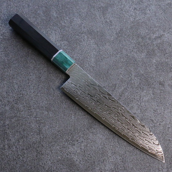 Seisuke AUS10 Mirror Crossed Santoku 180mm Shitan (ferrule: Green Pakka wood) Handle - Japanny - Best Japanese Knife