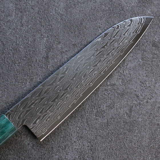 Seisuke AUS10 Mirror Crossed Santoku 180mm Shitan (ferrule: Green Pakka wood) Handle - Japanny - Best Japanese Knife