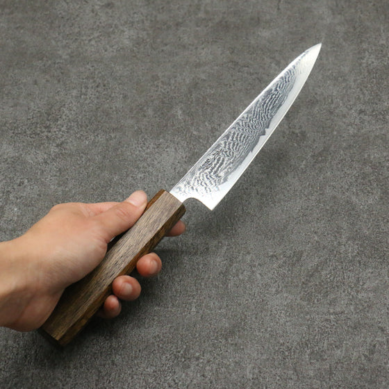 Seisuke Nami AUS10 Mirrored Finish Damascus Petty-Utility 150mm Oak Handle - Japanny - Best Japanese Knife