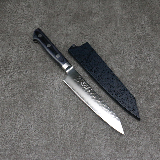 Seisuke Aotsuchi AUS10 Hammered Kiritsuke Petty-Utility 145mm Navy blue Pakka wood Handle with Sheath - Japanny - Best Japanese Knife