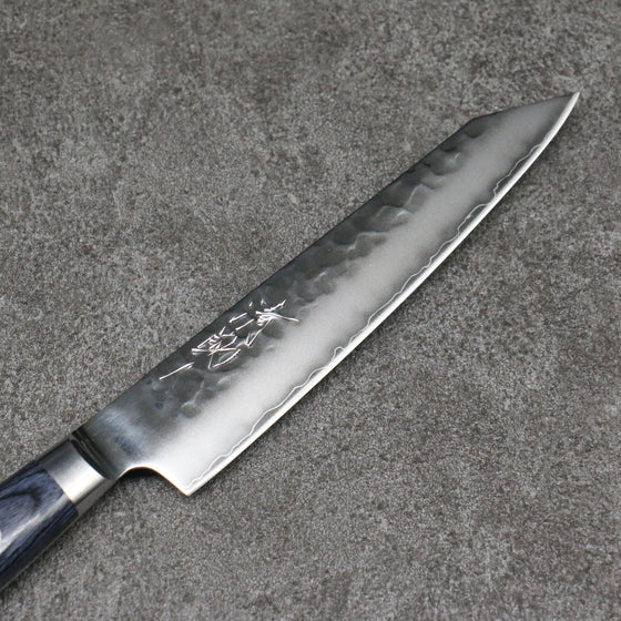 Seisuke Aotsuchi AUS10 Hammered Kiritsuke Petty-Utility 145mm Navy blue Pakka wood Handle with Sheath - Japanny - Best Japanese Knife