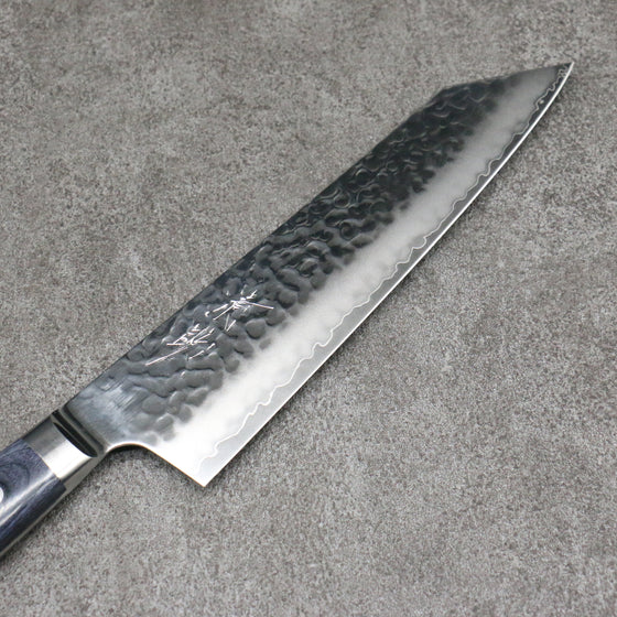 Seisuke Aotsuchi AUS10 Hammered Kiritsuke Santoku  195mm Navy blue Pakka wood Handle with Sheath - Japanny - Best Japanese Knife