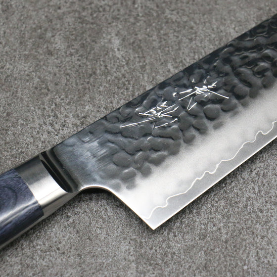 Seisuke Aotsuchi AUS10 Hammered Kiritsuke Santoku  195mm Navy blue Pakka wood Handle with Sheath - Japanny - Best Japanese Knife