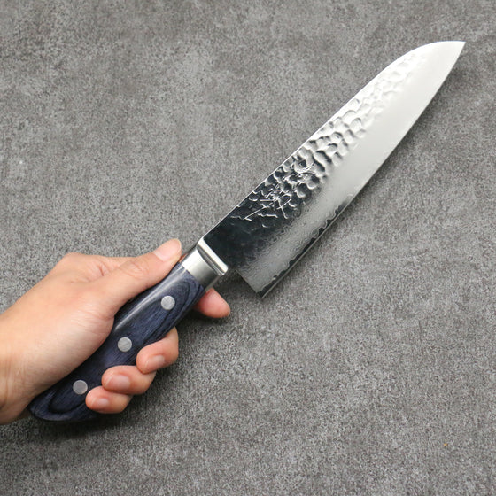 Seisuke Seiun VG10 33 Layer Damascus Santoku 180mm Navy blue Pakka wood Handle with Sheath - Japanny - Best Japanese Knife