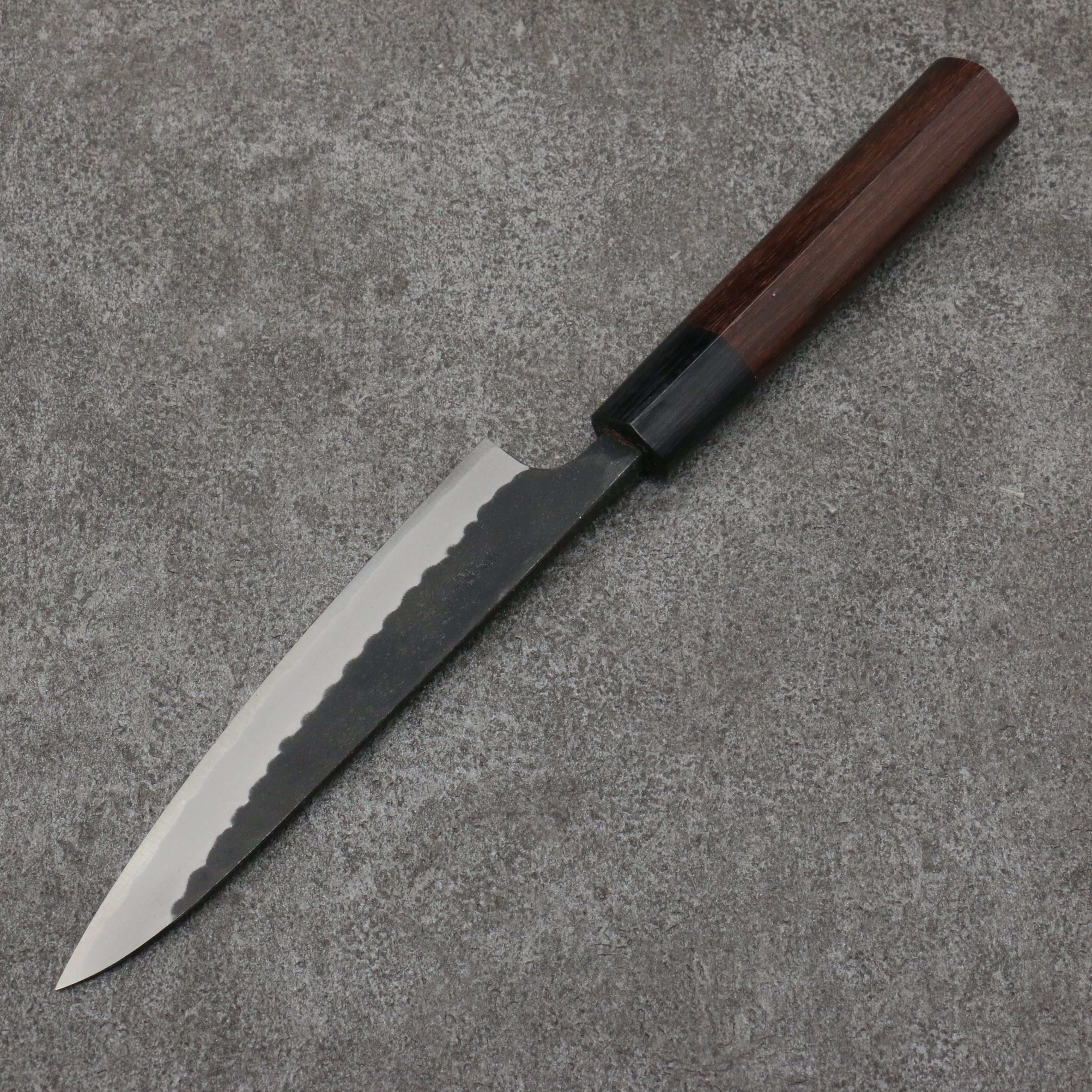 Nao Yamamoto Blue Steel Kurouchi Petty-Utility 135mm Shitan (ferrule: Black Pakka wood) Handle - Japanny - Best Japanese Knife