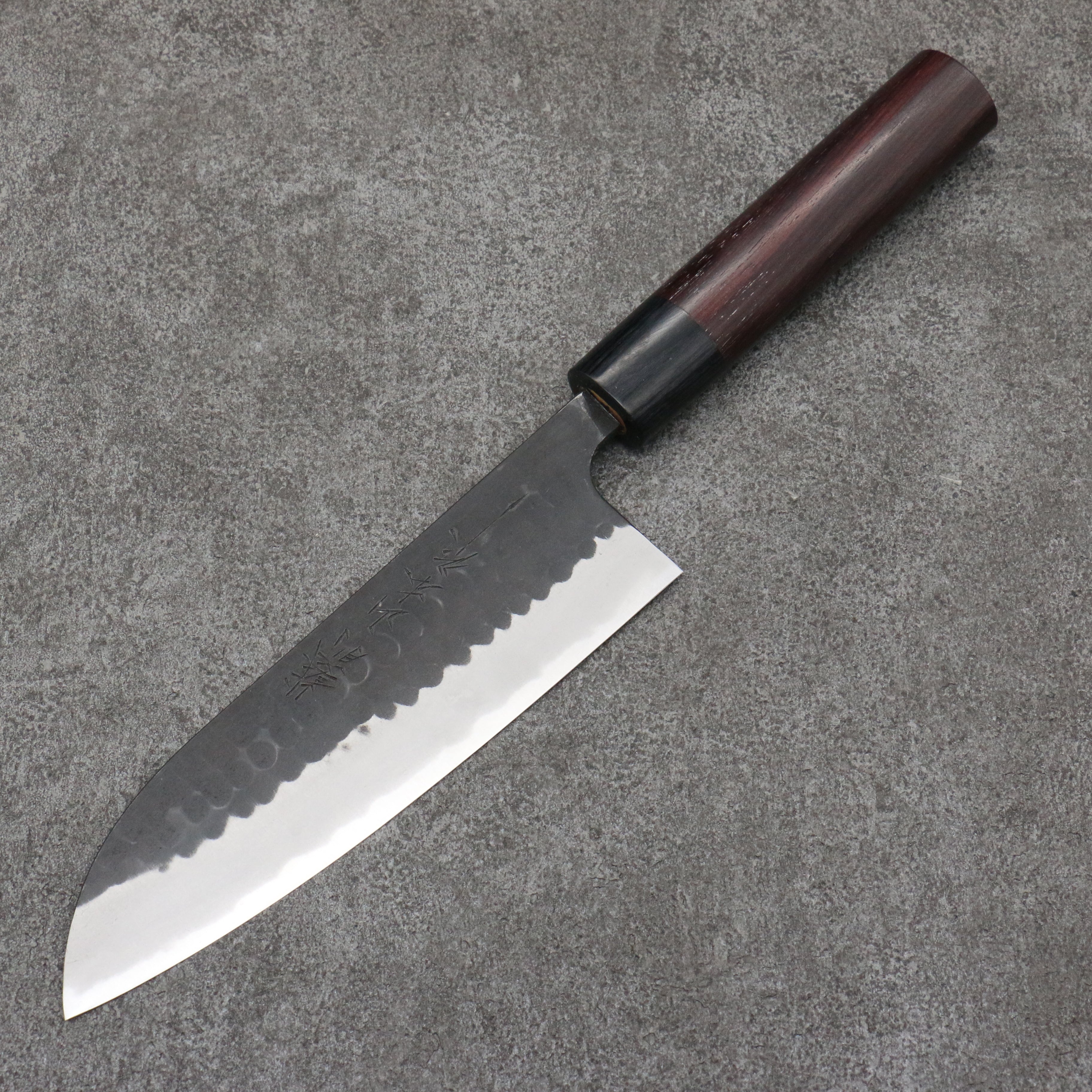 Nao Yamamoto Blue Steel Kurouchi Santoku 170mm Shitan (ferrule: Black Pakka wood) Handle - Japanny - Best Japanese Knife